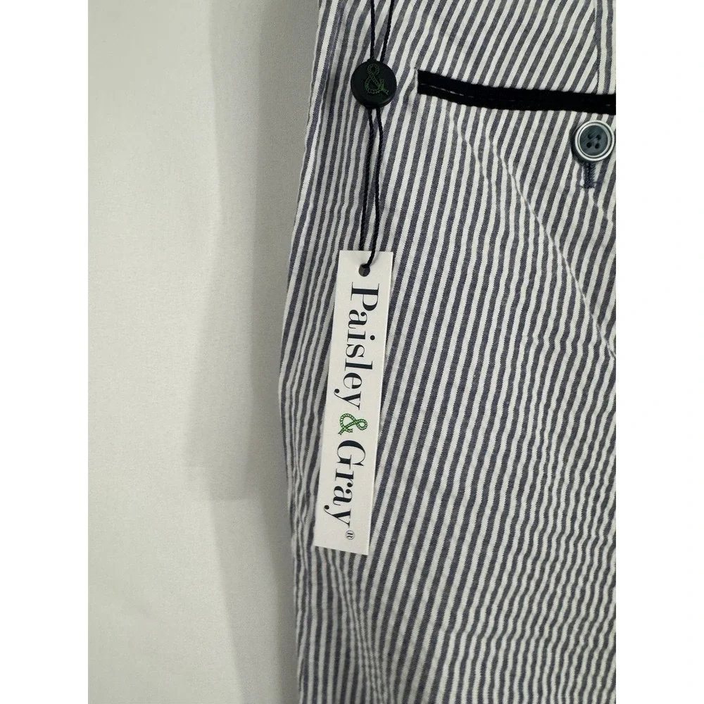 Paisley & Gray Blue White Seersucker‎ Stripe Dress Pants NWT Size 34x32 Slim Fit